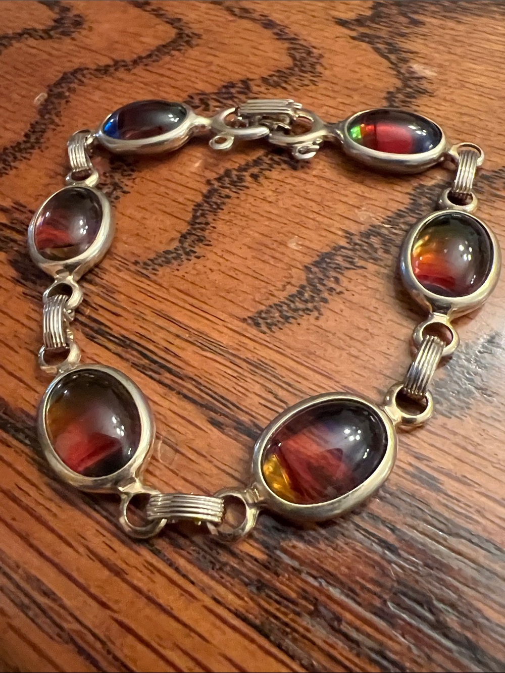 Sarah Coventry Sterling Harmony Bracelet Oval Glass Stones Vintage Jewelry